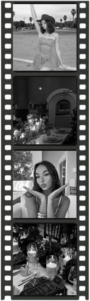 Black and white film strip of Josie and her dinners